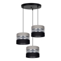 Ljuskrona med textilsladd CORAL 3xE27/60W/230V svart/grå/matt krom diameter 45 cm