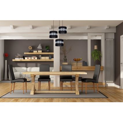 Ljuskrona med textilsladd CORAL 3xE27/60W/230V svart/matt krom diameter 45 cm