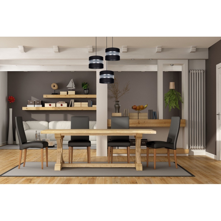 Ljuskrona med textilsladd CORAL 3xE27/60W/230V svart/matt krom diameter 45 cm