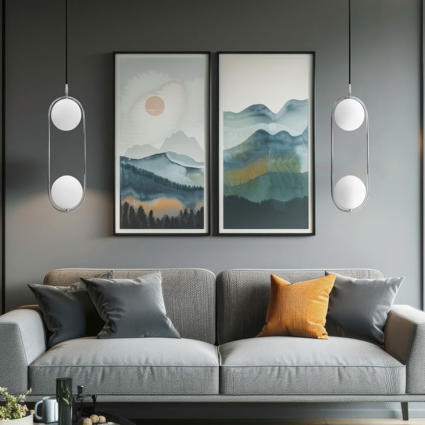 Ljuskrona med textilsladd CORDEL 2xG9/28W/230V skinande krom