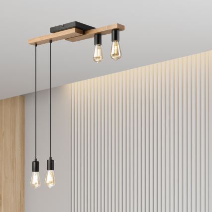 Ljuskrona med textilsladd CORTINA 4xE27/15W/230V svart/ek