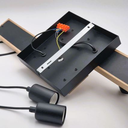 Ljuskrona med textilsladd CORTINA 4xE27/15W/230V svart/ek