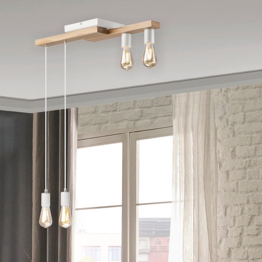 Ljuskrona med textilsladd CORTINA 4xE27/15W/230V vit/ek