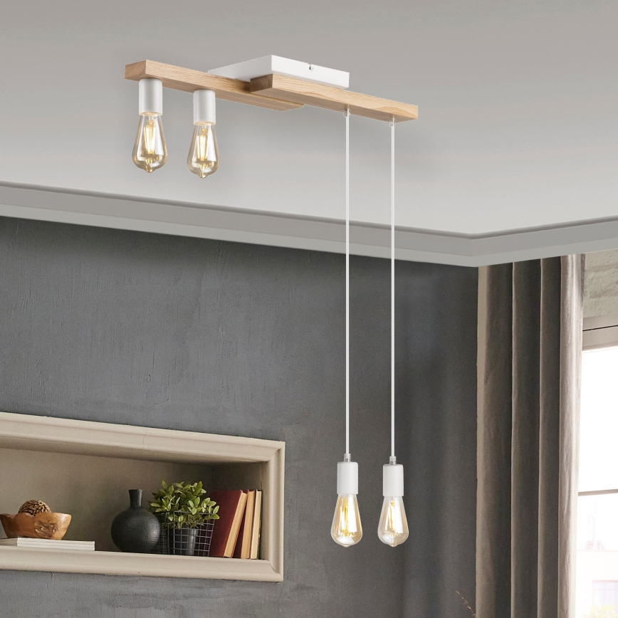 Ljuskrona med textilsladd CORTINA 4xE27/15W/230V vit/ek