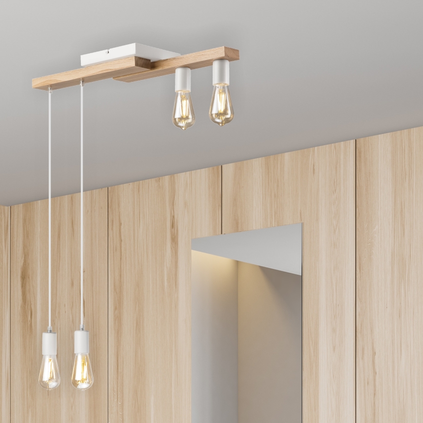 Ljuskrona med textilsladd CORTINA 4xE27/15W/230V vit/ek