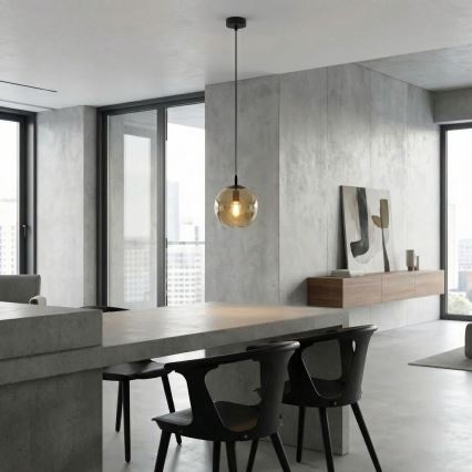 Ljuskrona med textilsladd COSMO 1xE14/10W/230V diameter 14 cm svart/beige