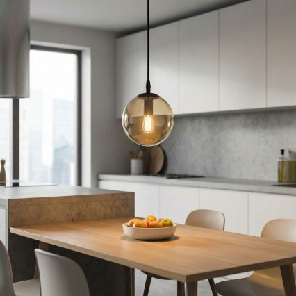 Ljuskrona med textilsladd COSMO 1xE14/10W/230V diameter 14 cm svart/beige