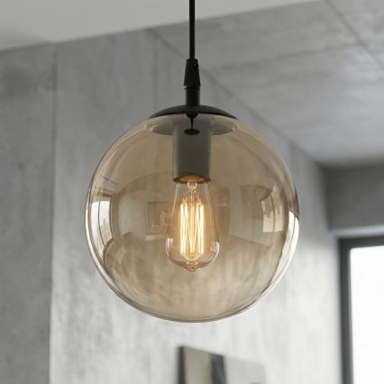Ljuskrona med textilsladd COSMO 1xE14/10W/230V diameter 14 cm svart/beige