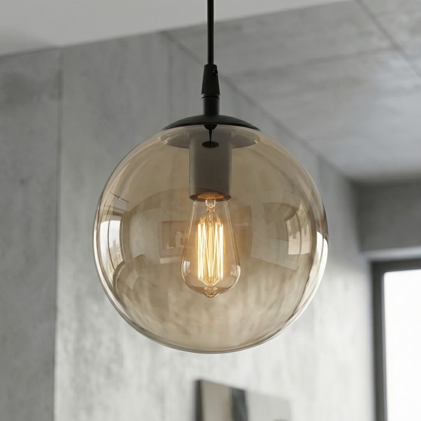 Ljuskrona med textilsladd COSMO 1xE14/10W/230V diameter 14 cm svart/beige