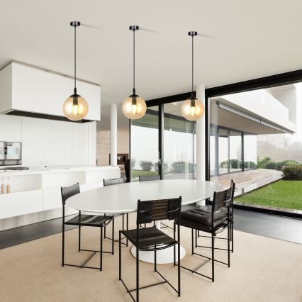 Ljuskrona med textilsladd COSMO 1xE14/10W/230V diameter 14 cm svart/beige