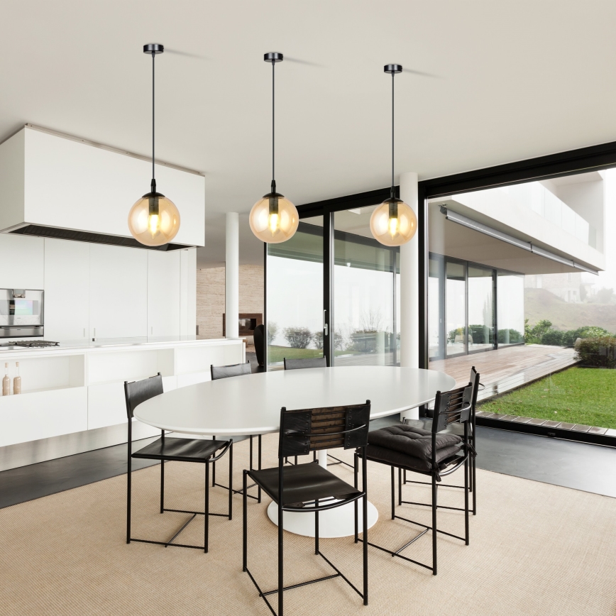 Ljuskrona med textilsladd COSMO 1xE14/10W/230V diameter 14 cm svart/beige