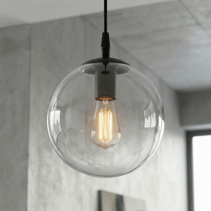Ljuskrona med textilsladd COSMO 1xE14/10W/230V diameter 14 cm svart/genomskinlig