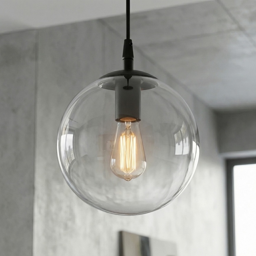 Ljuskrona med textilsladd COSMO 1xE14/10W/230V diameter 14 cm svart/genomskinlig