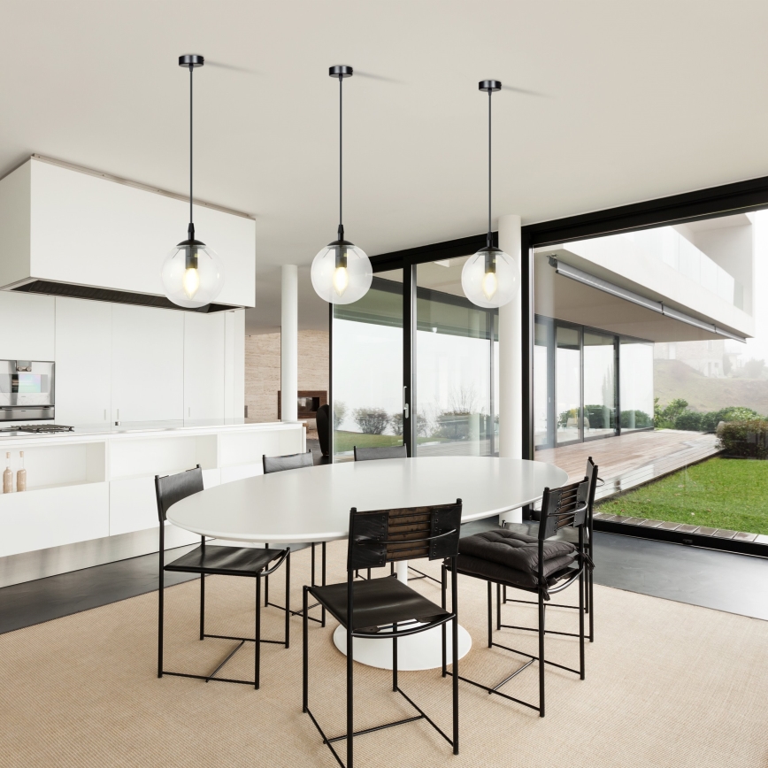 Ljuskrona med textilsladd COSMO 1xE14/10W/230V diameter 14 cm svart/genomskinlig