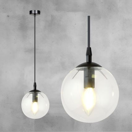 Ljuskrona med textilsladd COSMO 1xE14/10W/230V diameter 14 cm svart/genomskinlig