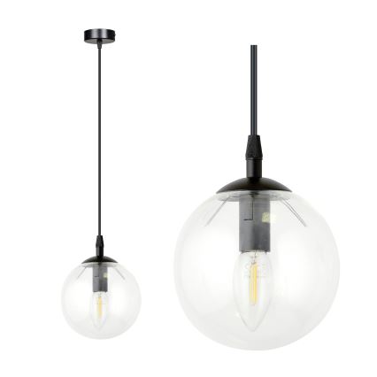 Ljuskrona med textilsladd COSMO 1xE14/10W/230V diameter 14 cm svart/genomskinlig