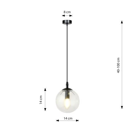 Ljuskrona med textilsladd COSMO 1xE14/10W/230V diameter 14 cm svart/genomskinlig