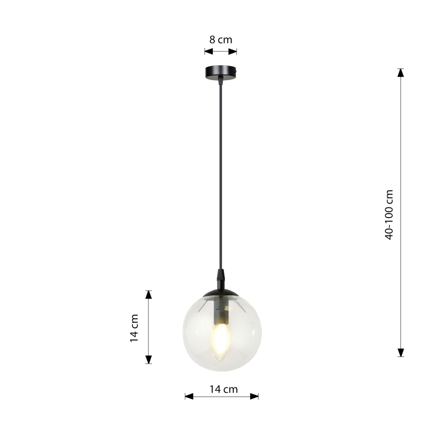 Ljuskrona med textilsladd COSMO 1xE14/10W/230V diameter 14 cm svart/genomskinlig