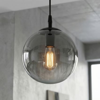 Ljuskrona med textilsladd COSMO 1xE14/10W/230V diameter 14 cm svart/grå