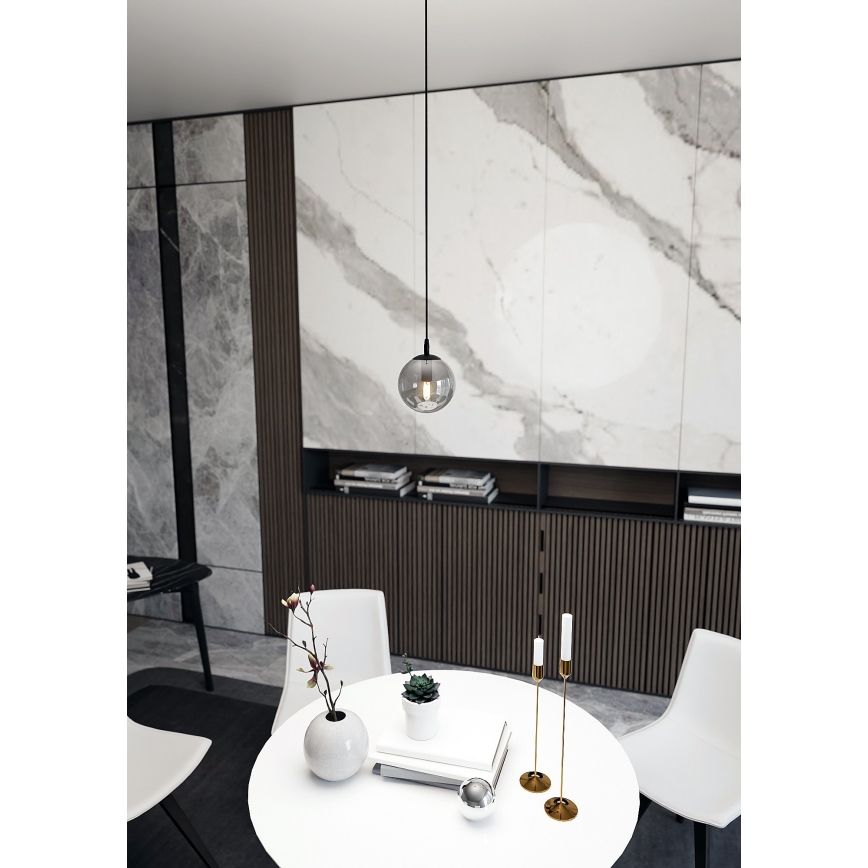 Ljuskrona med textilsladd COSMO 1xE14/10W/230V diameter 14 cm svart/grå