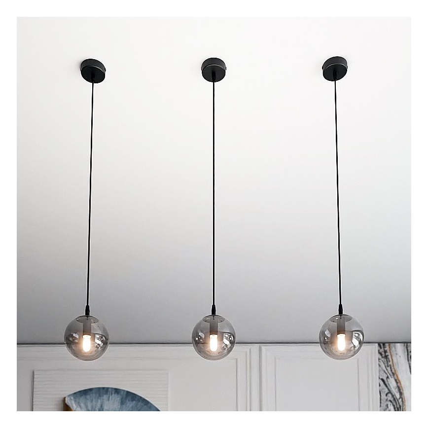 Ljuskrona med textilsladd COSMO 1xE14/10W/230V diameter 14 cm svart/grå