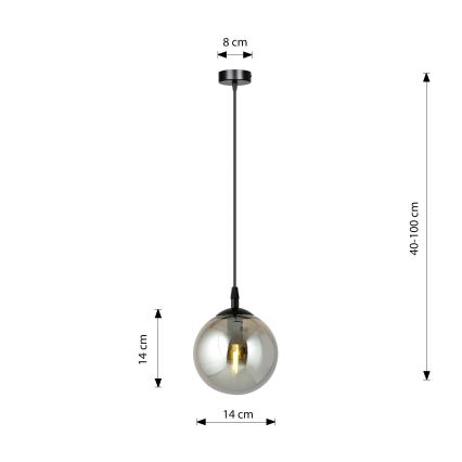 Ljuskrona med textilsladd COSMO 1xE14/10W/230V diameter 14 cm svart/grå