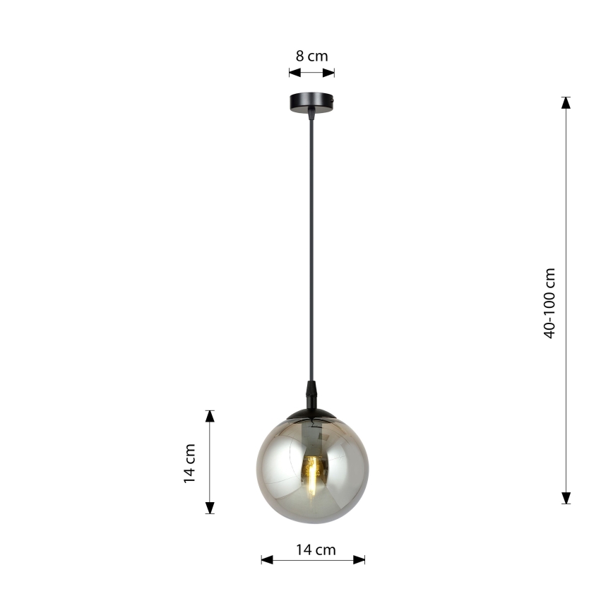 Ljuskrona med textilsladd COSMO 1xE14/10W/230V diameter 14 cm svart/grå