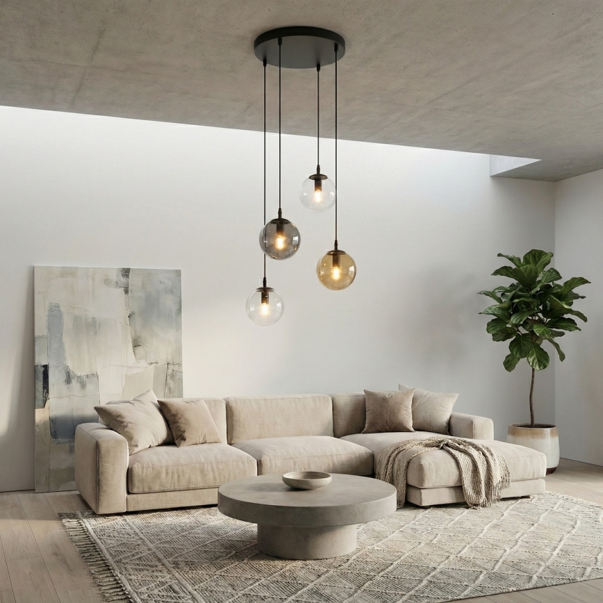 Ljuskrona med textilsladd COSMO 4xE14/10W/230V diameter 40 cm svart/grå/beige/genomskinlig