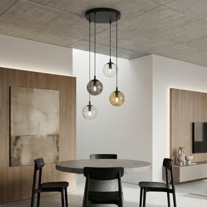 Ljuskrona med textilsladd COSMO 4xE14/10W/230V diameter 40 cm svart/grå/beige/genomskinlig