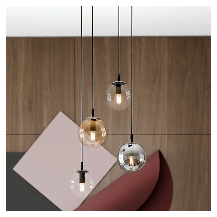 Ljuskrona med textilsladd COSMO 4xE14/10W/230V diameter 40 cm svart/grå/beige/genomskinlig