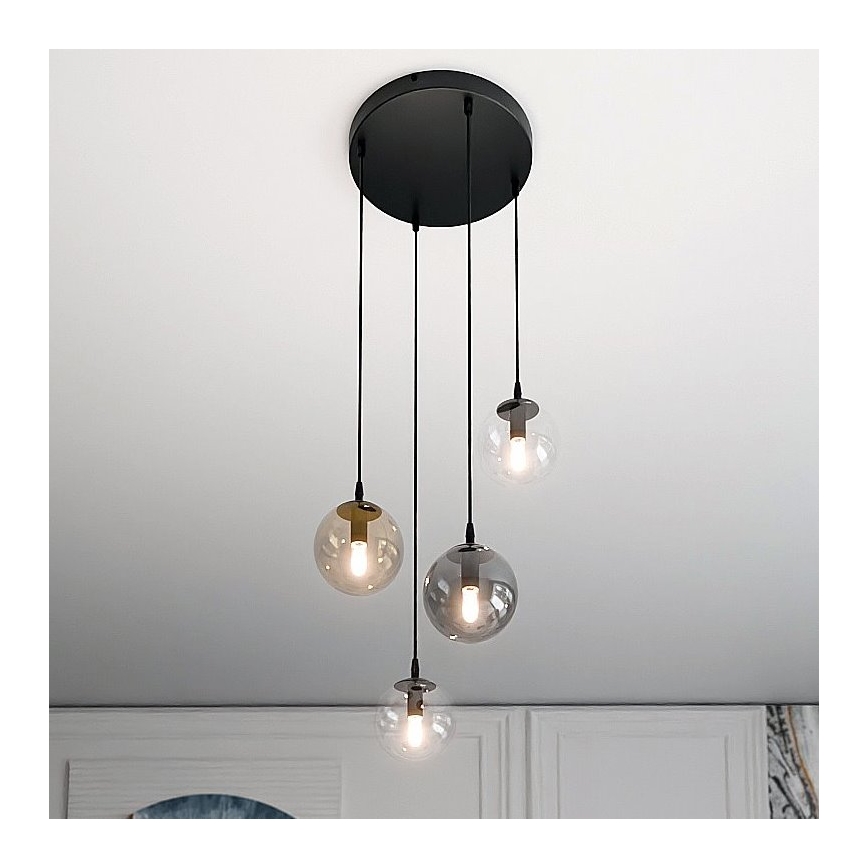 Ljuskrona med textilsladd COSMO 4xE14/10W/230V diameter 40 cm svart/grå/beige/genomskinlig