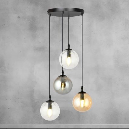 Ljuskrona med textilsladd COSMO 4xE14/10W/230V diameter 40 cm svart/grå/beige/genomskinlig