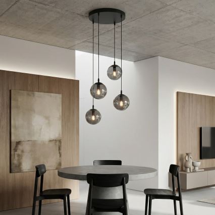 Ljuskrona med textilsladd COSMO 4xE14/10W/230V diameter 40 cm svart/grå