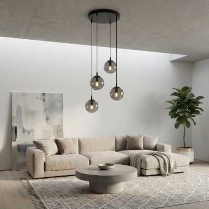 Ljuskrona med textilsladd COSMO 4xE14/10W/230V diameter 40 cm svart/grå