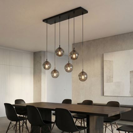 Ljuskrona med textilsladd COSMO 6xE14/10W/230V svart/grå