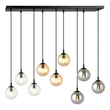 Ljuskrona med textilsladd COSMO 9xE14/10W/230V svart/grå/beige/genomskinlig