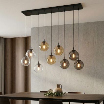 Ljuskrona med textilsladd COSMO 9xE14/10W/230V svart/grå/beige/genomskinlig