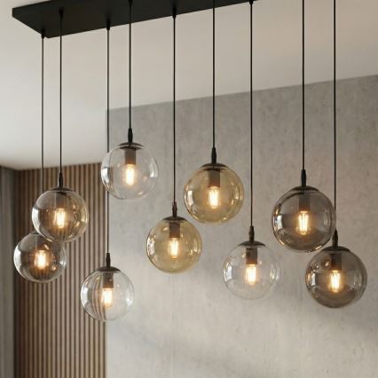 Ljuskrona med textilsladd COSMO 9xE14/10W/230V svart/grå/beige/genomskinlig