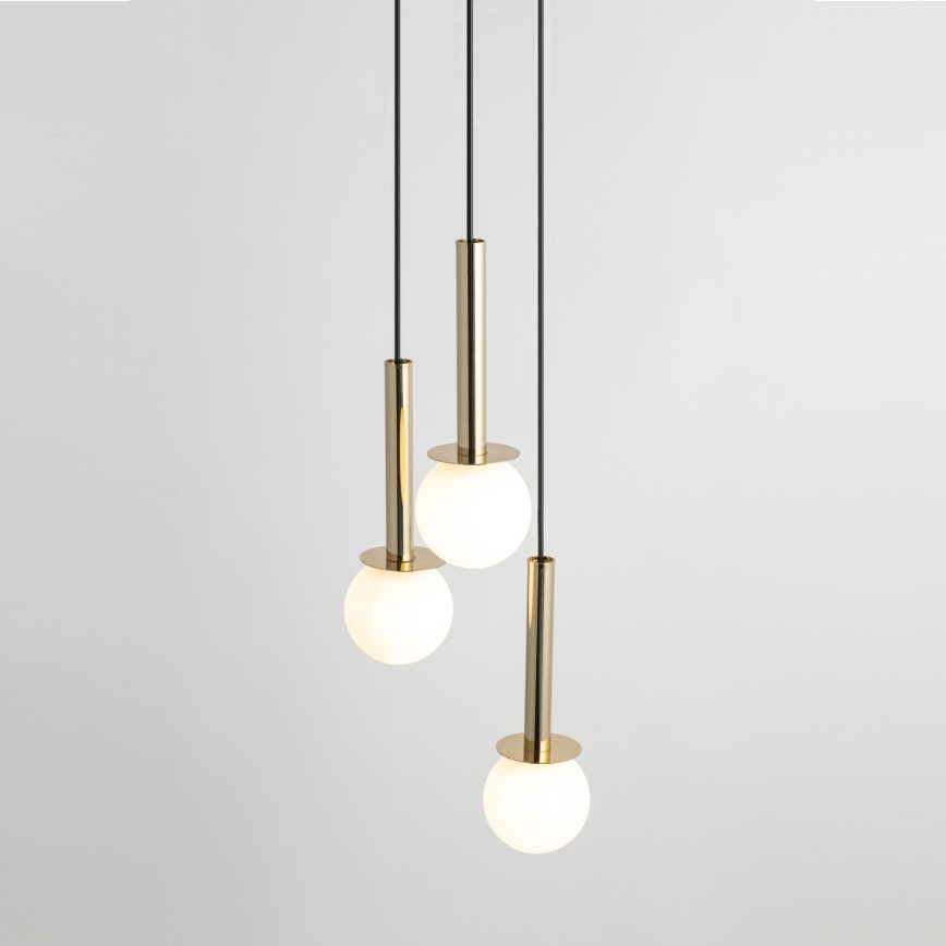 Ljuskrona med textilsladd DAISY 3xG9/12W/230V diameter 27 cm guld/svart/vit