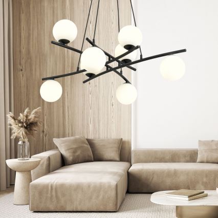 Ljuskrona med textilsladd ESSA 8xE14/10W/230V svart/vit