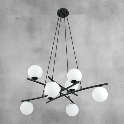 Ljuskrona med textilsladd ESSA 8xE14/10W/230V svart/vit