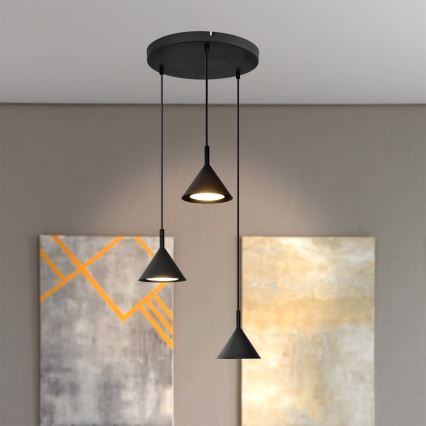 Ljuskrona med textilsladd ETNA 3xGX53/10W/230V svart