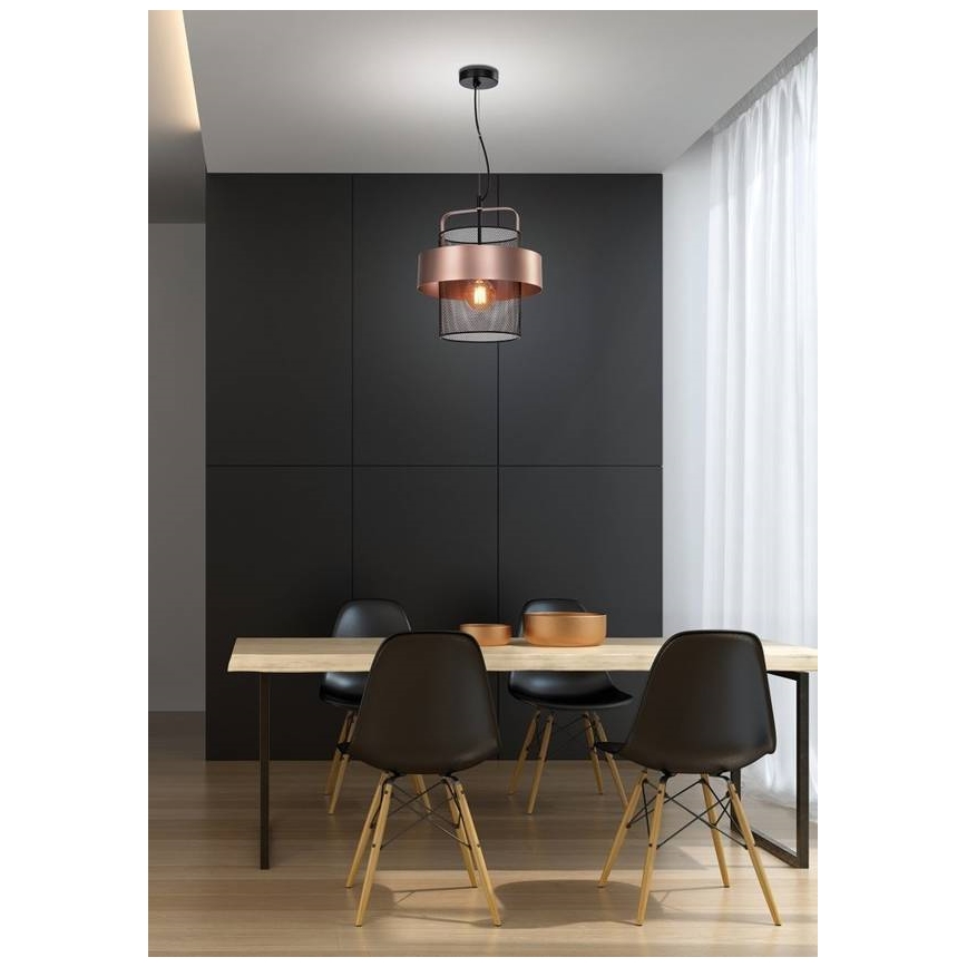 Ljuskrona med textilsladd FIBA 1xE27/60W/230V Roséguld/svart