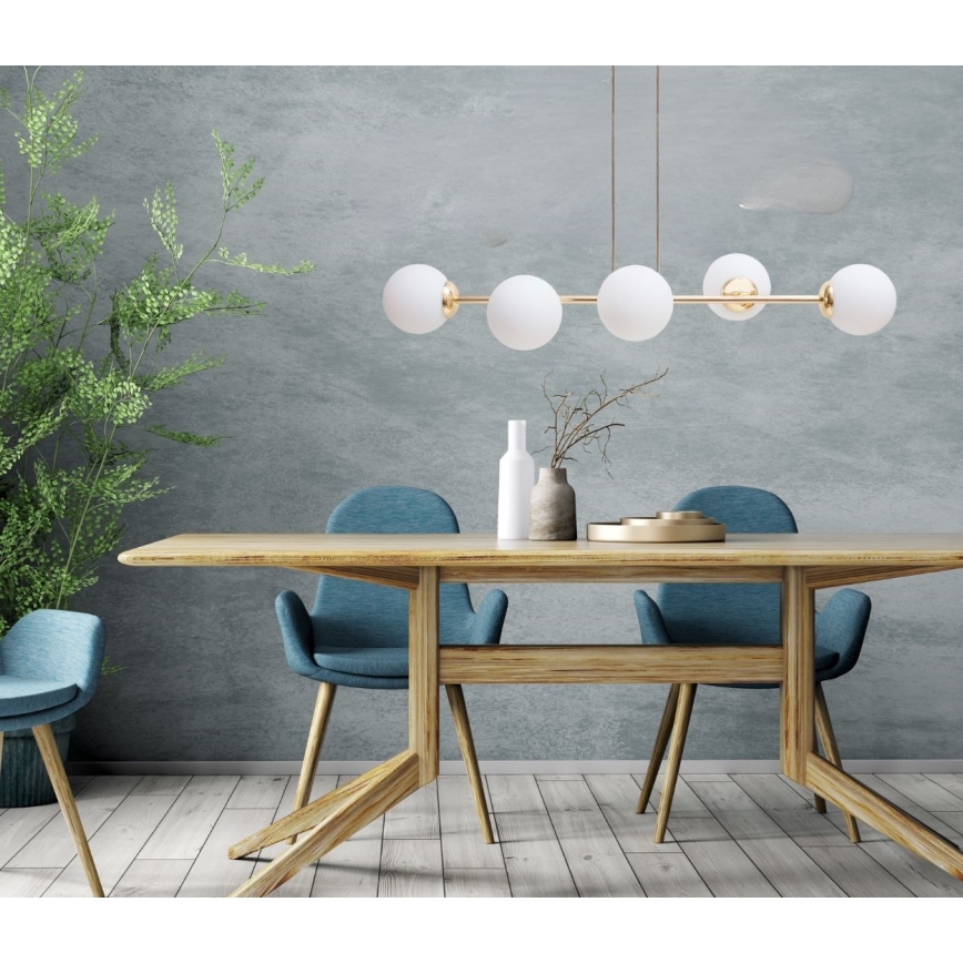 Ljuskrona med textilsladd FIRA 5xE27/60W/230V guld