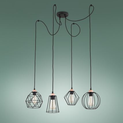 Ljuskrona med textilsladd GALAXY 4xE27/60W/230V spindel