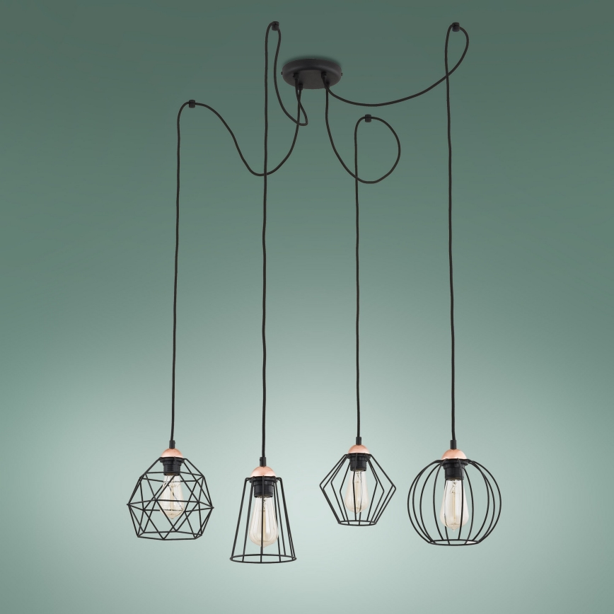 Ljuskrona med textilsladd GALAXY 4xE27/60W/230V spindel