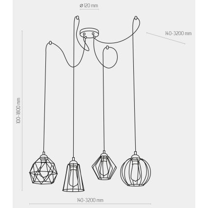 Ljuskrona med textilsladd GALAXY 4xE27/60W/230V spindel