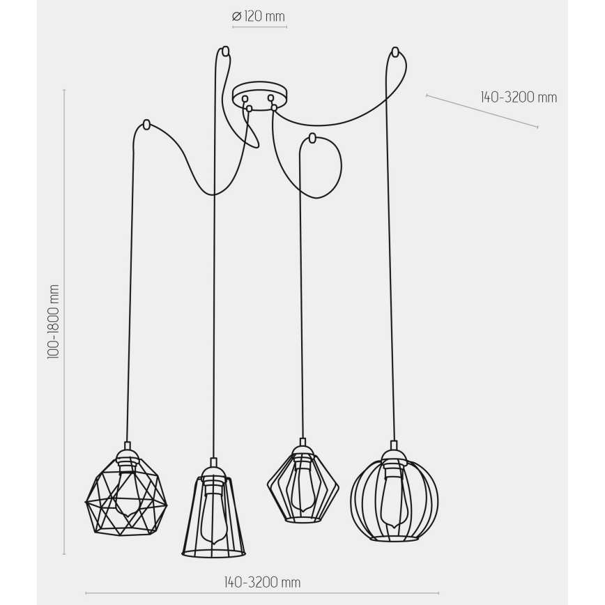 Ljuskrona med textilsladd GALAXY 4xE27/60W/230V spindel