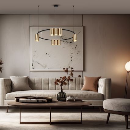 Ljuskrona med textilsladd GENESIS 10xGU10/8W/230V guld