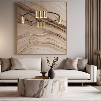 Ljuskrona med textilsladd GENESIS 10xGU10/8W/230V guld